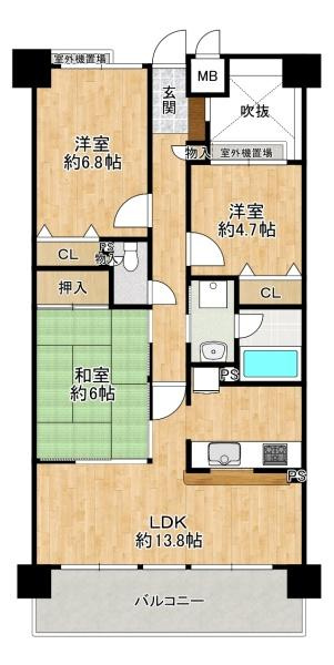 ヴェルビュ枚方公園菊ヶ丘　中古 マンションの間取り
