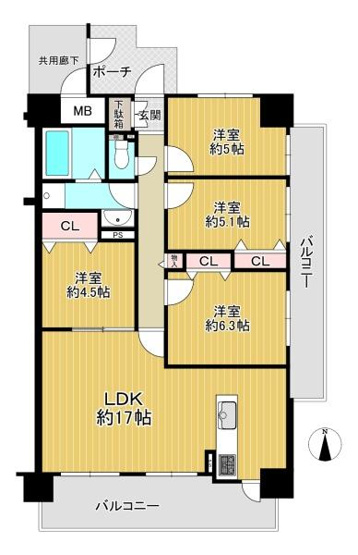 【間取り】 | ベルパーク住道Ｄ棟 | 南・東角部屋の為、陽当り・通風・眺望良好♪令和８年１１月末フルリフォーム完了予定