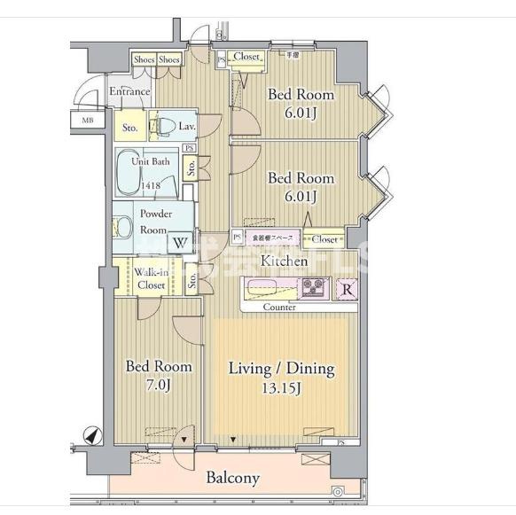 新宿区北新宿４丁目の賃貸マンションの間取り