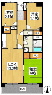 【間取り】 | オークレイコート高松Ⅰ