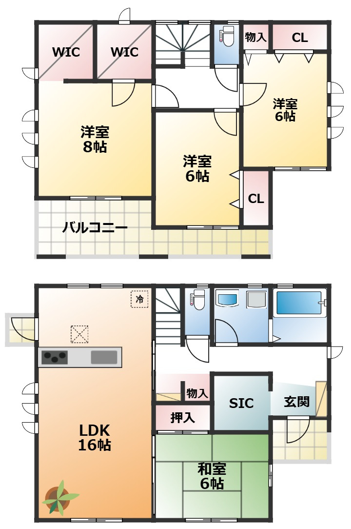 LiveleGarden.S真岡市亀山第16の間取り|全室南向きで陽当たりの良い間取りです