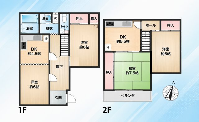 足立区辰沼１丁目売戸建の間取り|1・2階それぞれにDKを備えて生活空間をフロアごとに分けやすく、親世帯との二世帯利用にもおすすめです。
