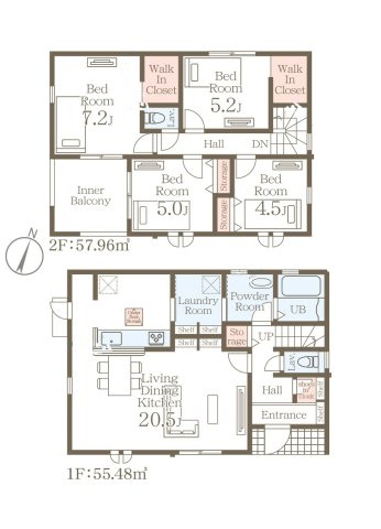 小郡市小郡第9-6棟（1号棟）の間取り|全居室収納付きで便利です。