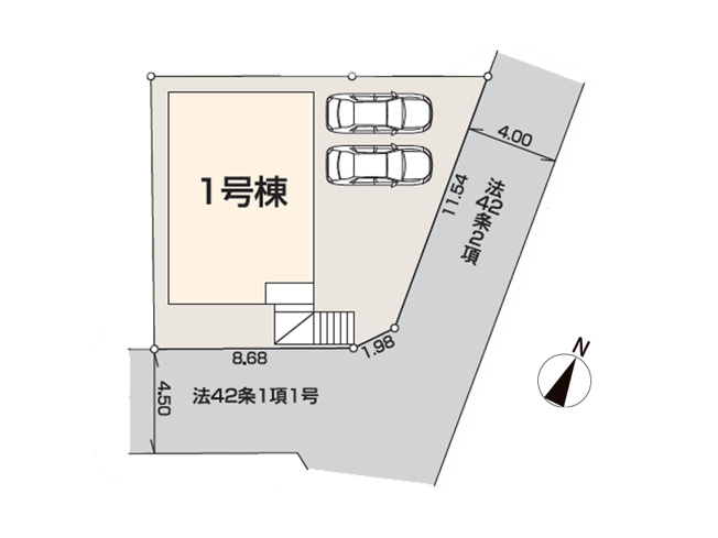 【区画図】 | 富士見市羽沢1丁目　新築一戸建住宅　全1棟　(ふじみ野店) | 角地ならではの開放感が魅力！カースペース2台分を確保したゆとりの敷地。