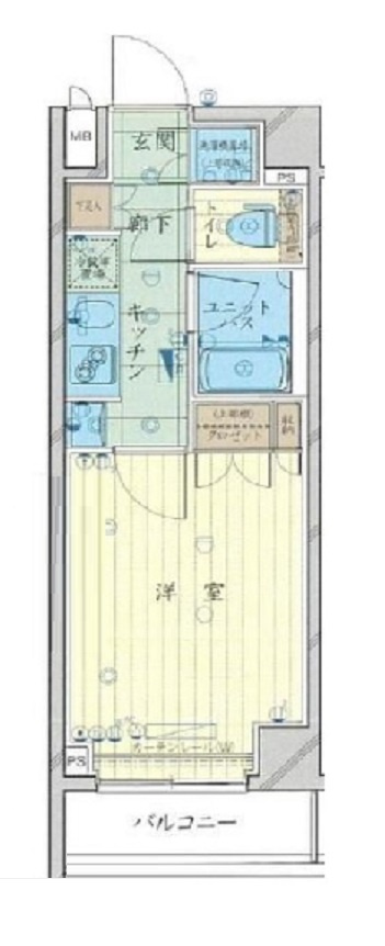 ルーブル羽田萩中の間取り|東向きバルコニーの1K洋室6帖
廊下部分ですが独立洗面台！バストイレ別