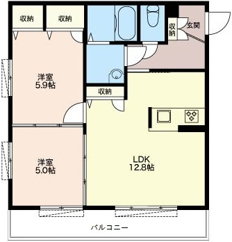 江戸川区平井４丁目の賃貸マンションの間取り|南側の明るいリビング♪隣の洋室を開け放てば17.8帖の広大な空間に！