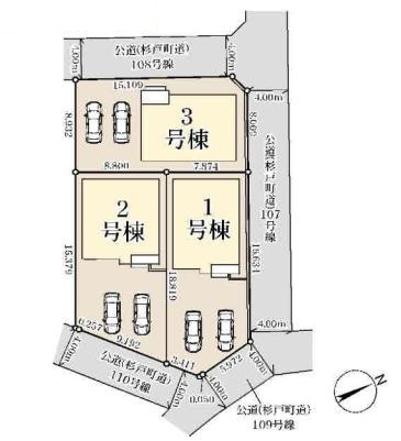 杉戸町清地第5　新築一戸建て　03　リーブルガーデンの区画図|全３棟