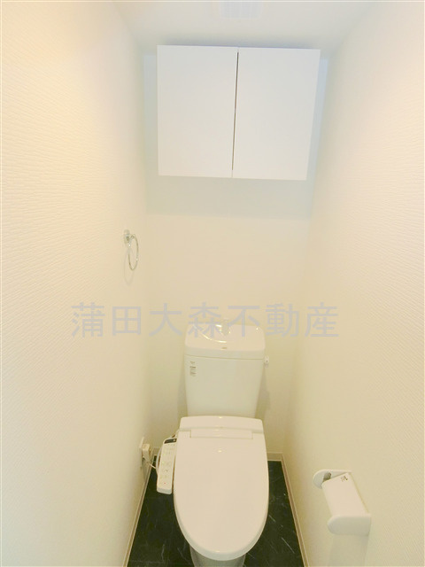スカイコートパレス蒲田Ⅱのトイレ|吊戸棚と温水洗浄便座付きのトイレ