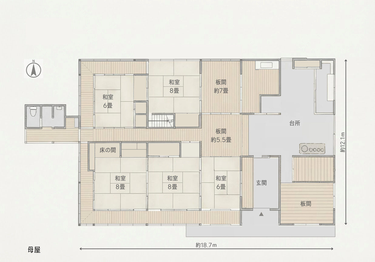 国指定登録有形文化財 「旧松原家住宅」の間取り|母屋間取図