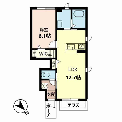 舞鶴市字福来のアパートの間取り|１ＬＤＫの間取りです◇