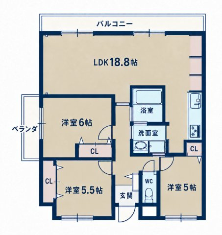 ホワイトキャッスル二島の間取り|使い勝手の良い3LDK♪ご家族それぞれのお部屋を確保しやすい、暮らしやすい間取りです♪