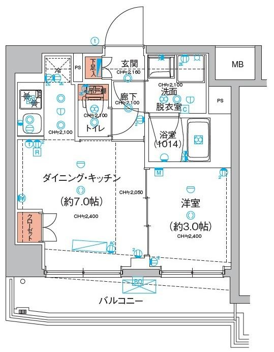 ハーモニーレジデンス東京羽田スカイブリッジの間取り|西向きバルコニーの1DK