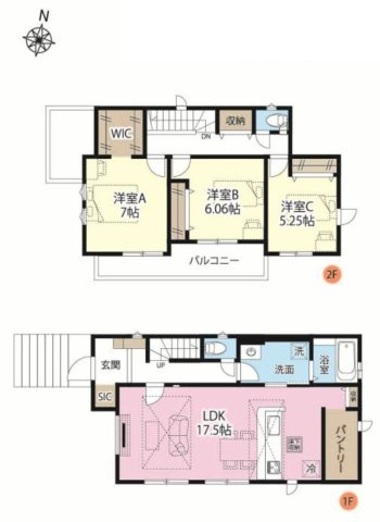 所沢市小手指南4丁目・全4棟　新築一戸建　2号棟の間取り|【全4棟・2号棟】全室南向き、3LDKの間取りです。