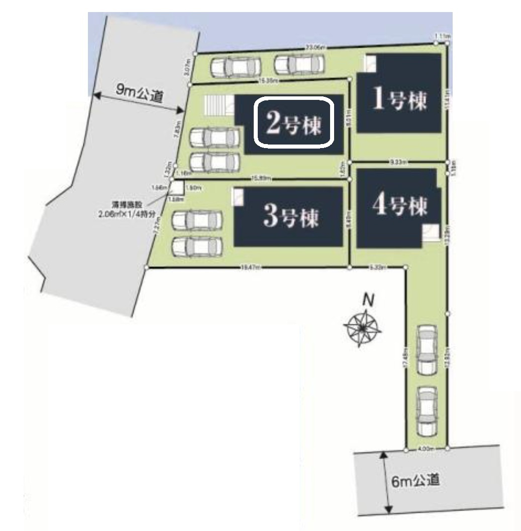 所沢市小手指南4丁目・全4棟　新築一戸建　2号棟の区画図|【全4棟・2号棟】カースペース並列2台。