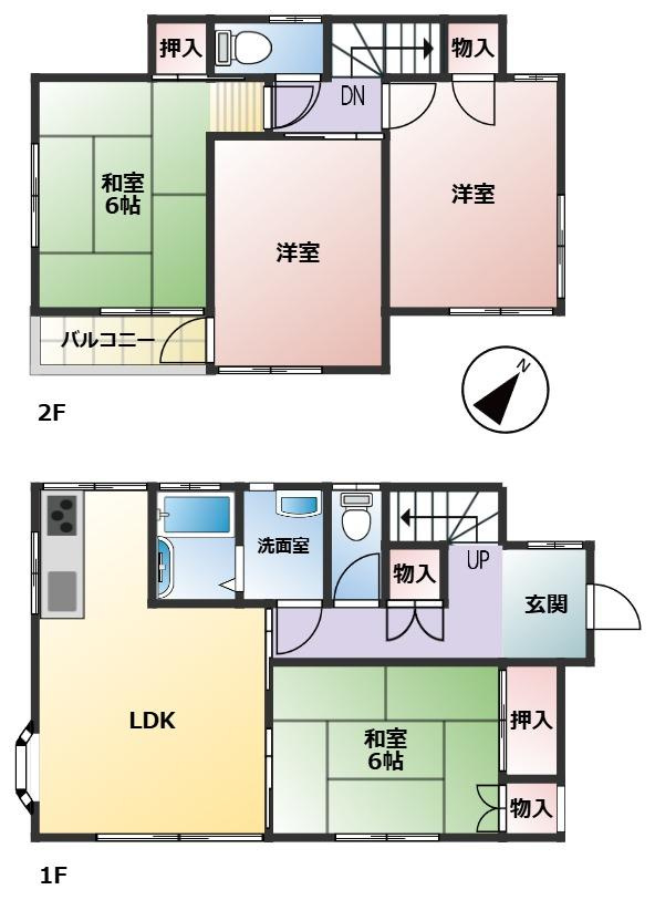 久喜市古久喜　中古一戸建ての間取り|2部屋から行き来できるバルコニーでお洗濯も快適♪