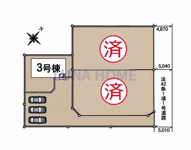 つくば市高見原第17　新築戸建　駐車３台以上☆月々６万円台～！人気分譲地、最終１棟♪の区画図|駐車スペースは広々３台以上停められます！お友達が遊びに来ても安心です♪