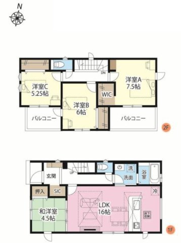所沢市小手指南4丁目・全4棟　新築一戸建　3号棟の間取り|【全4棟・3号棟】全室南向き、4LDKの間取りです。