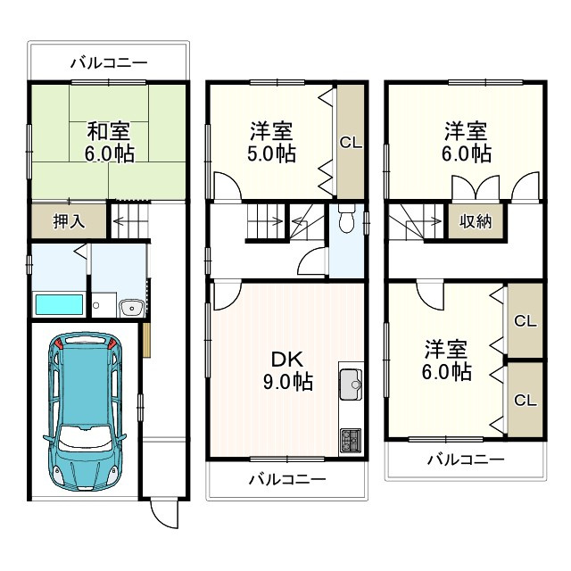 富田林市大字伏見堂の一戸建ての間取り