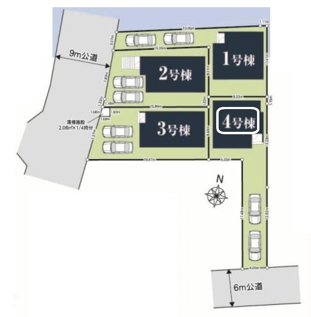 所沢市小手指南4丁目・全4棟　新築一戸建　4号棟の区画図|【全4棟・4号棟】カースペース2台分。