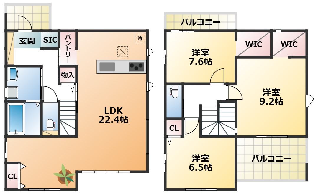 リガーレ宇都宮市細谷町3期の間取り|南向きで陽当たりの良い間取りです