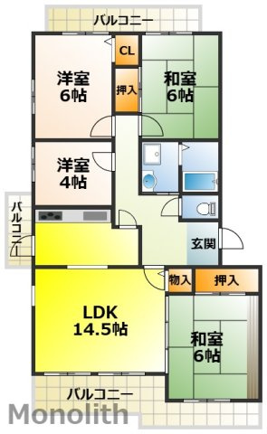泉北城山台２丁14号棟の間取り