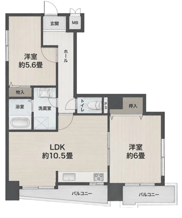 サンヴィラ六甲道の間取り|2026年9月　断熱や防音、結露軽減などの効果がある窓インプラス工事
角住戸ならではの三面採光！陽のあたる時間が長く、冬でも暖かいです

