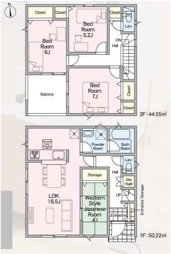 柏市宿連寺新築戸建【富勢西小学校：8分】の間取り|南向き・4LDK