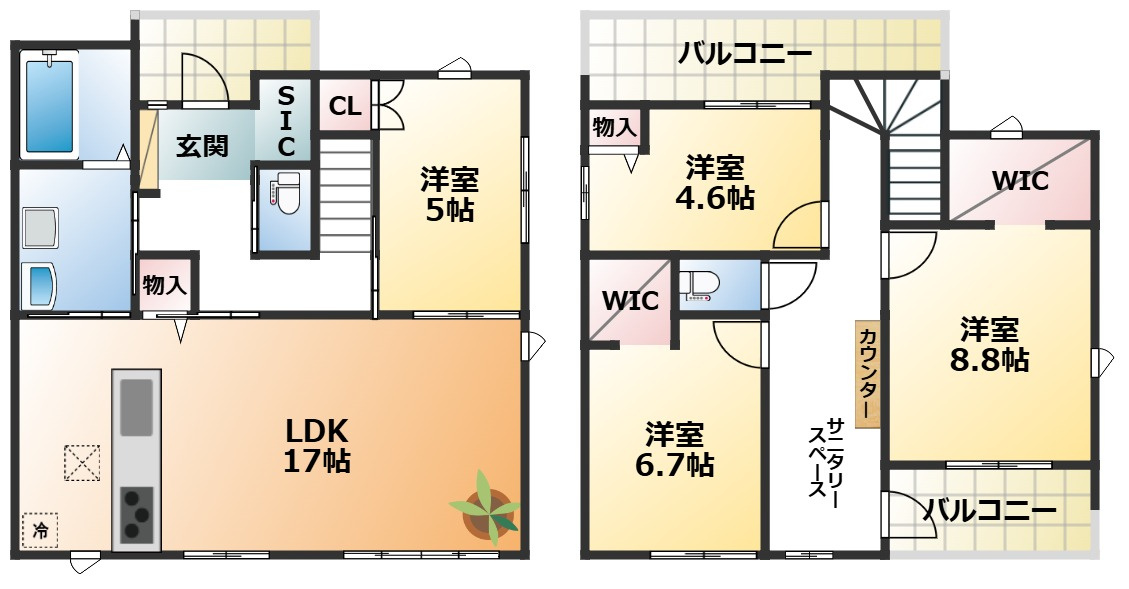 リガーレ宇都宮市細谷町3期の間取り|南向きで陽当たりの良い間取りです