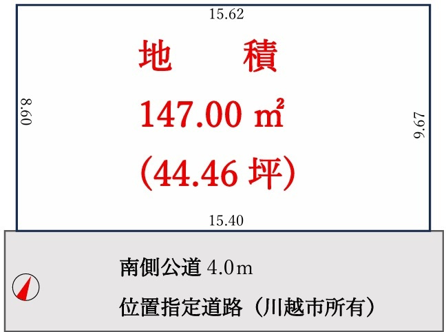 川越市かし野台1丁目　建築条件なし売地　西武新宿線『南大塚駅』徒歩17分　【大東西小学区】の土地図