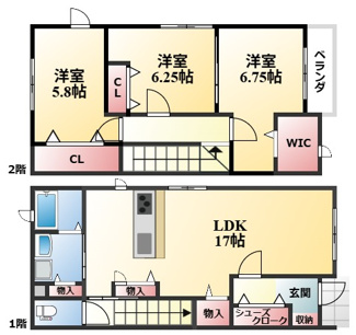 【間取り】 | 玉井町新築メゾネット物件