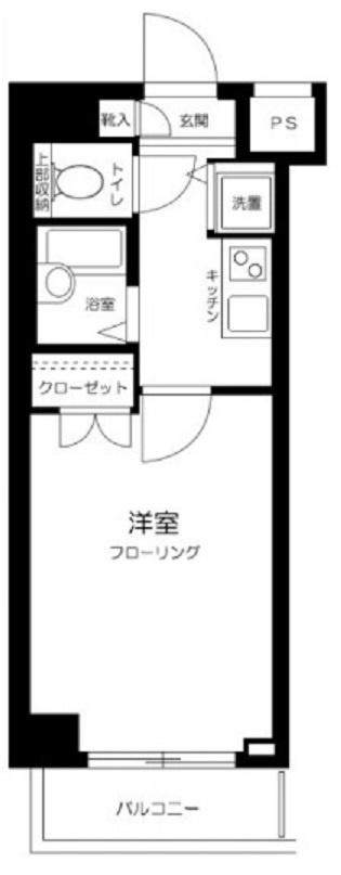 スカイコート蒲田第7の間取り|南向きバルコニーの1Kバストイレ別