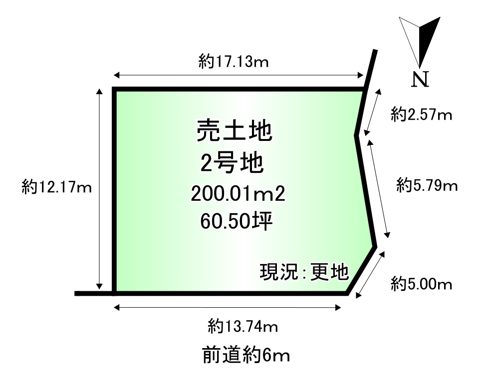 葛城市林堂　建築条件なし土地　全２区画の土地図|土地面積：200.05ｍ2　60.51坪　