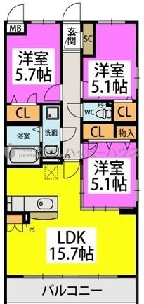 ハッピネス若葉台Ⅱの間取り|間取り図