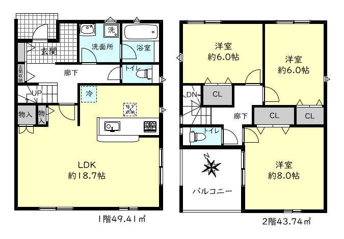 三木市志染町中自由が丘1丁目新築戸建2号棟の間取り