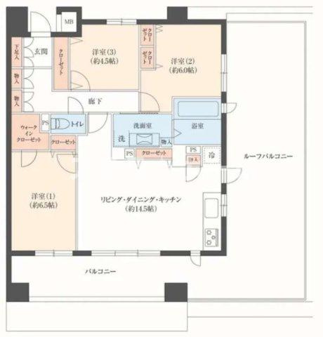 ディークラディア豊中少路プレビシオンコートの間取り|引き回しバルコニーつき角部屋物件です