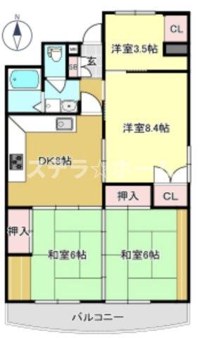 南茨木ハイタウン美沢D棟の間取り|3LDKの物件です