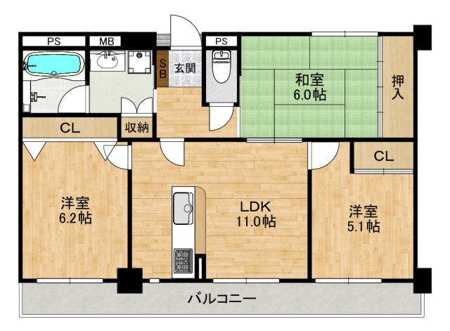 神戸市東灘区御影中町８丁目の賃貸マンションの間取り