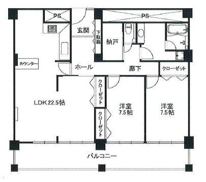 西宮市二見町の賃貸マンションの間取り