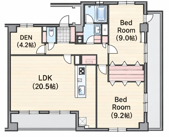 芦屋市船戸町の賃貸マンションの間取り