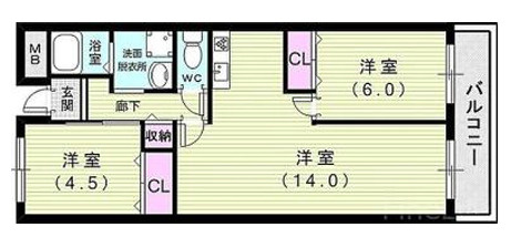 芦屋市朝日ケ丘町の賃貸マンションの間取り