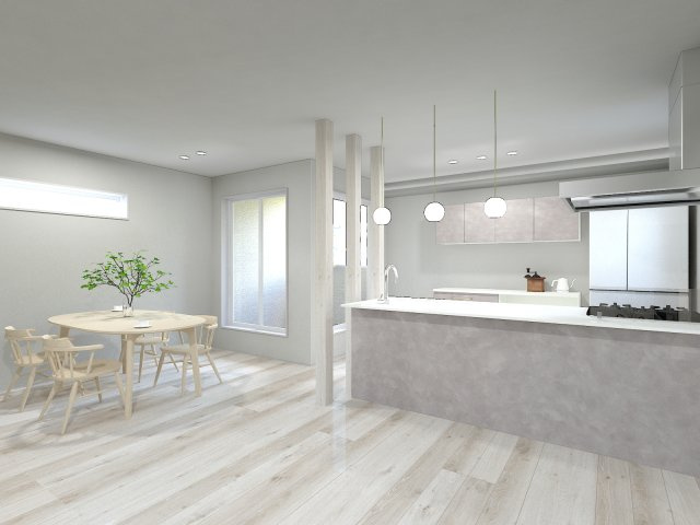 泉区下和泉戸建てのキッチン|LDKが見渡せるカウンターキッチン、お料理をしながら家族との団欒の時間も過ごせるキッチンです。