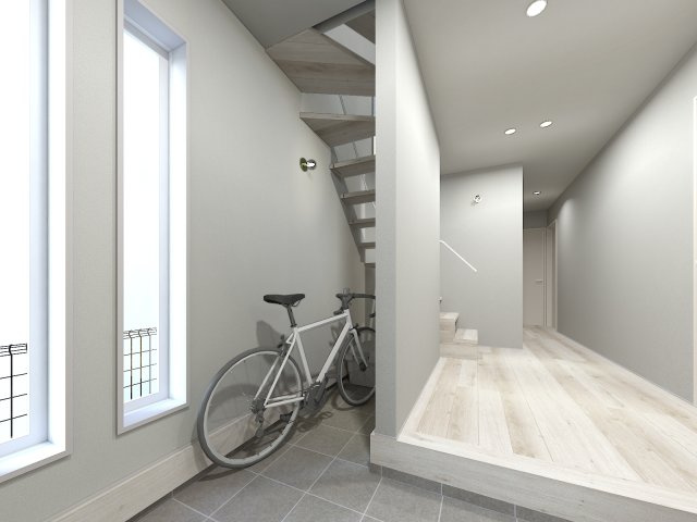 泉区下和泉戸建ての玄関|広々とした玄関です。広い土間なので大事な自転車収納＆ディスプレイも◎