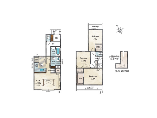【間取り】 | 古淵新築戸建 | 3つの居室とゆとりあるLDKを備えた3LDKの新築戸建。家族が集まるリビングと個室のバランスがよい間取りです。回遊しやすい家事動線と豊富な収納で、忙しい毎日もゆとりをもって過ごせます。