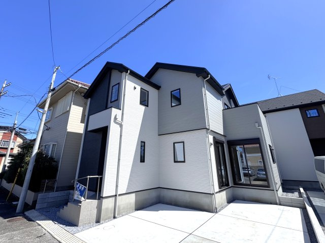 柏市豊四季新築戸建【豊小学校：2分】の外観|1号棟外観・完成済み内覧可能です！