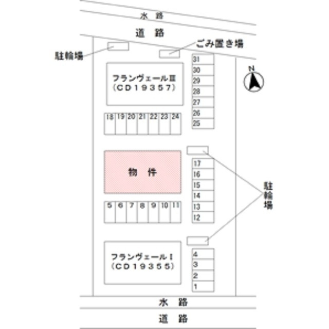 フランヴェールⅡの駐車場