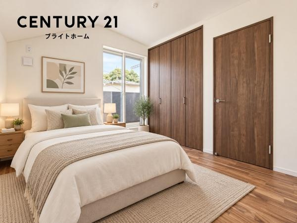横浜市戸塚区戸塚町の新築一戸建の洋室|窓からの光が嬉しい洋室です。
収納もあり、荷物が多い方にも安心です♪
※家具等はＣＧでの参考レイアウトです。