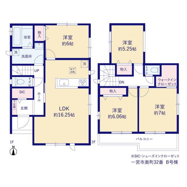 一宮市奥町３２番　Ｂ号棟の間取り