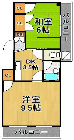創建泉尾マンションの間取り|★角部屋２ＤＫ出ました★