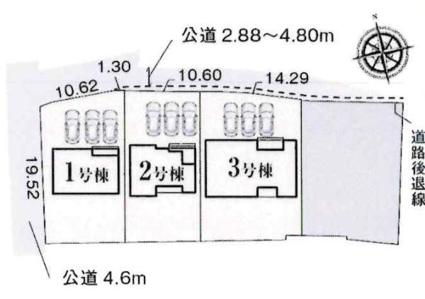 西尾市西幡豆町南岡割　全4棟・3号棟の区画図