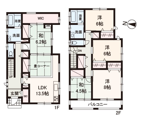 【間取り】 | 河内長野市木戸西町2丁目　中古戸建 | 令和元年築・オール電化住宅！大家族でもOKな5LDK！カースペース2台分有(車種による)。